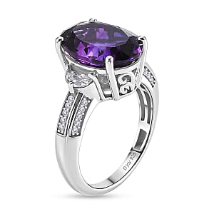 D'Joy AAA Moroccan Amethyst and White Zircon 6.00 ctw Royal Court Ring in Rhodium Over Sterling Silver (Size 10.0)