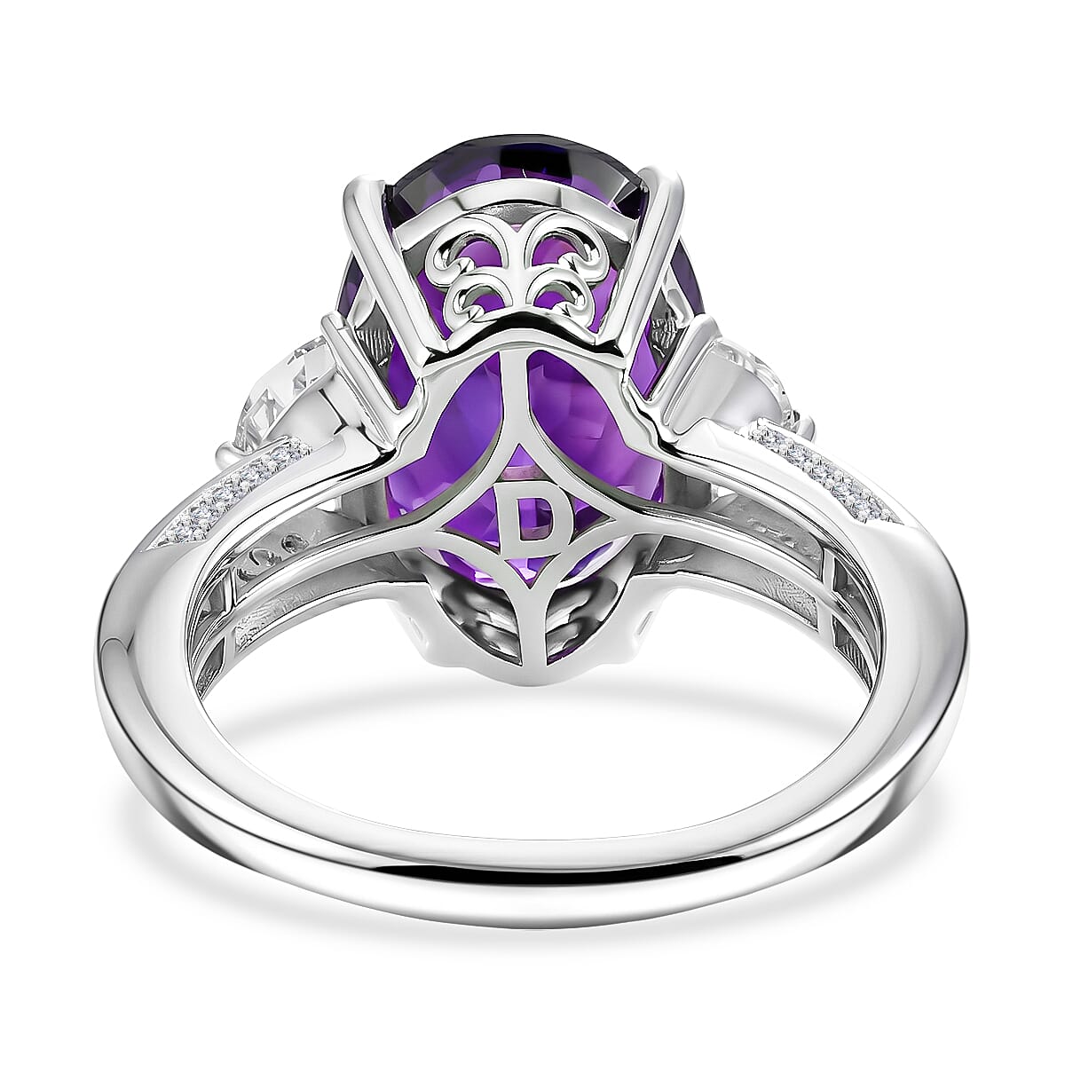 D'Joy AAA Moroccan Amethyst and White Zircon 6.00 ctw Royal Court Ring in Rhodium Over Sterling Silver (Size 10.0) image number 4