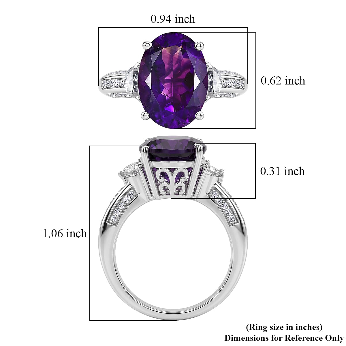 D'Joy AAA Moroccan Amethyst and White Zircon 6.00 ctw Royal Court Ring in Rhodium Over Sterling Silver (Size 10.0) image number 5