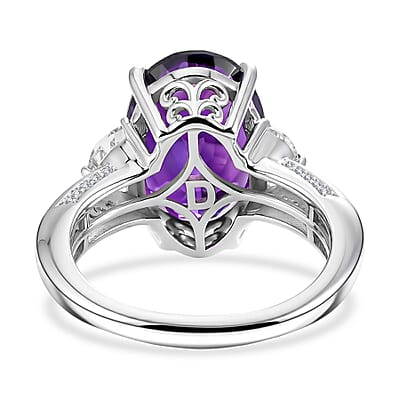 D'Joy AAA Moroccan Amethyst and White Zircon 6.00 ctw Royal Court Ring in Rhodium Over Sterling Silver (Size 6.0)