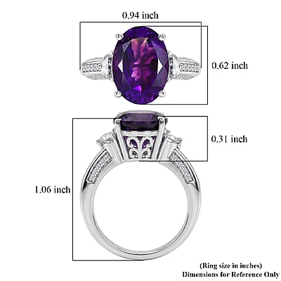 D'Joy AAA Moroccan Amethyst and White Zircon 6.00 ctw Royal Court Ring in Rhodium Over Sterling Silver (Size 6.0)