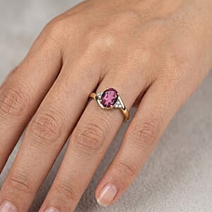 Premium Ouro Fino Rubellite and Diamond 2.30 ctw Ring in 18K Vermeil Yellow Gold Over Sterling Silver (Size 11.0)