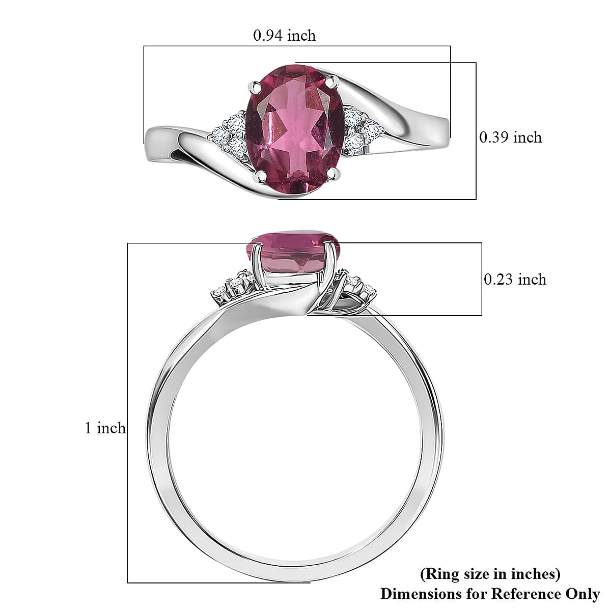 Premium Ouro Fino Rubellite and Diamond 2.30 ctw Ring in Rhodium Over Sterling Silver (Size 12.0) image number 5