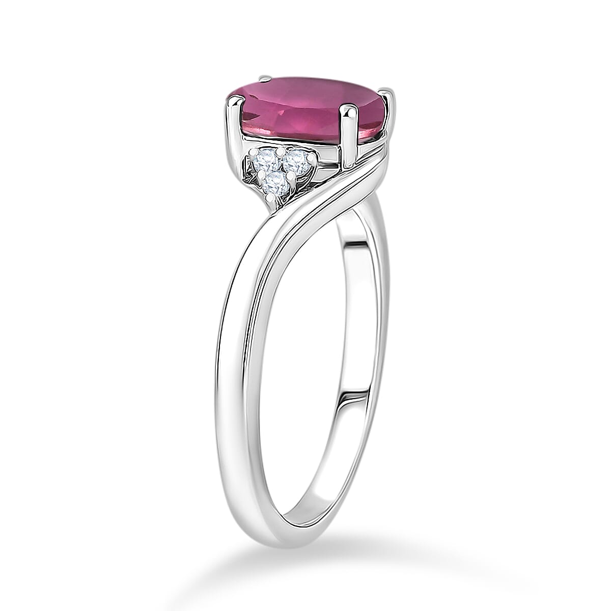 Premium Ouro Fino Rubellite and Diamond 2.30 ctw Ring in Rhodium Over Sterling Silver (Size 4.5) image number 3