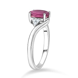 Premium Ouro Fino Rubellite and Diamond 2.30 ctw Ring in Rhodium Over Sterling Silver (Size 5.0)