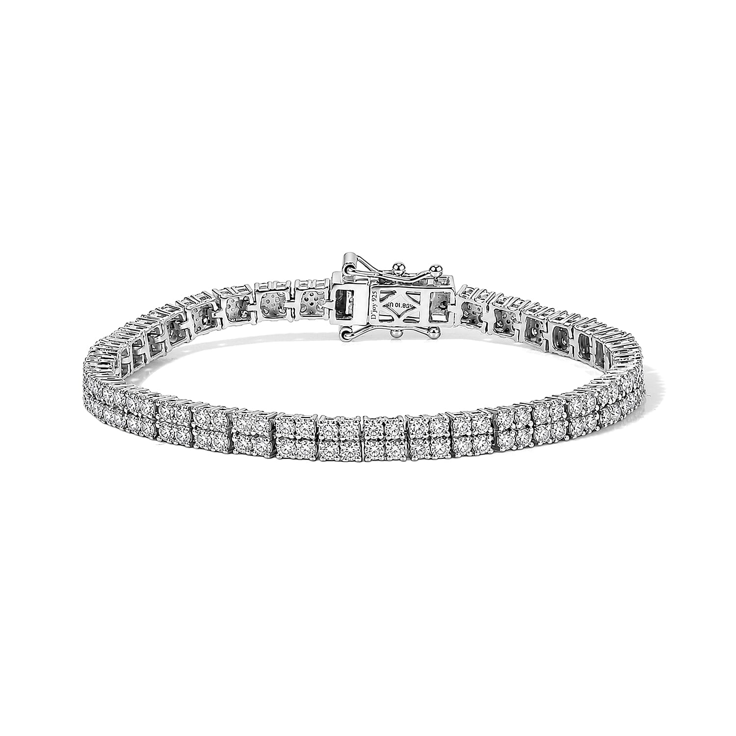 D'Joy Lab Grown Diamond 4.60 ctw Two Row Line Bracelet in Rhodium Over Sterling Silver (6.50 In)