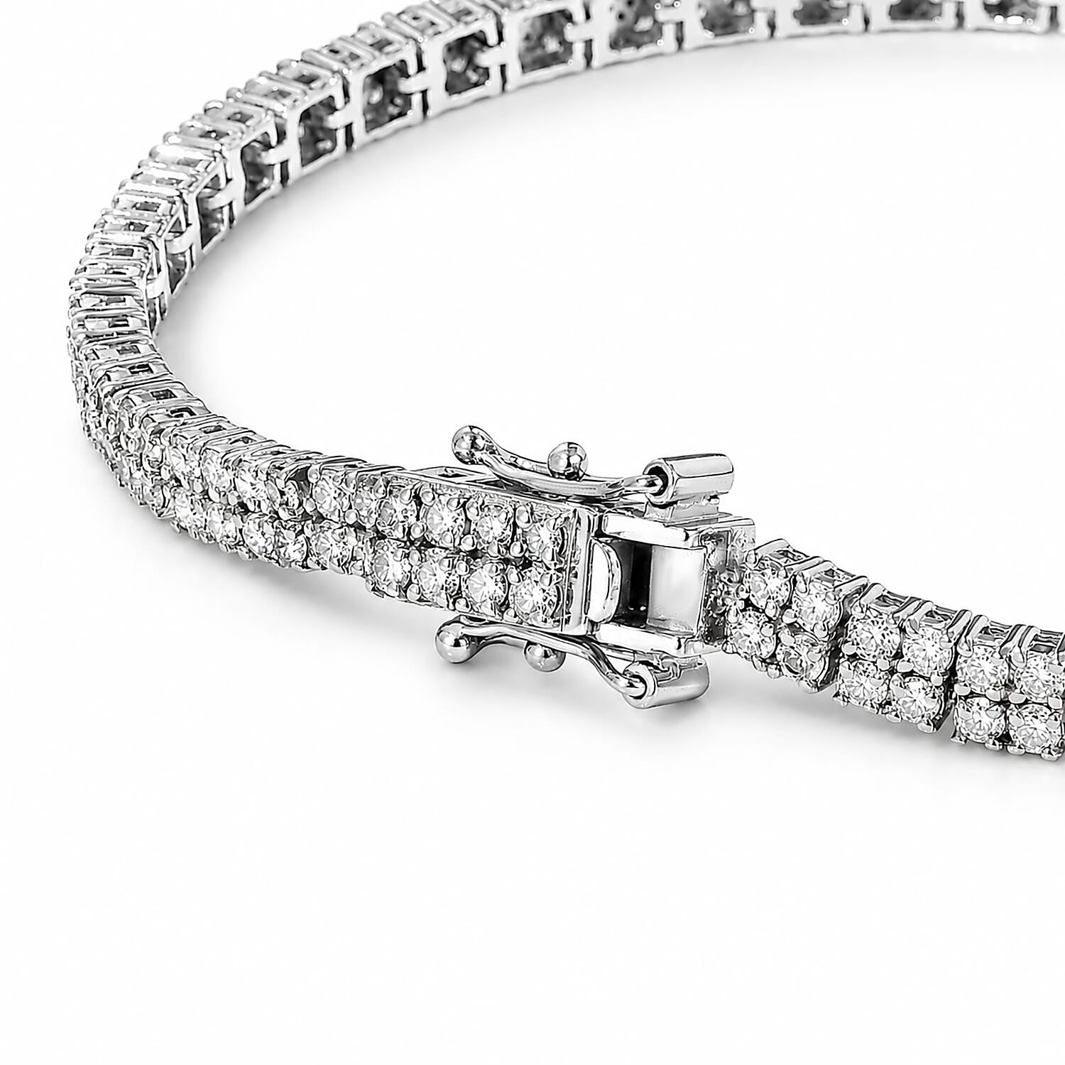 D'Joy Lab Grown Diamond 4.60 ctw Two Row Line Bracelet in Rhodium Over Sterling Silver (6.50 In)