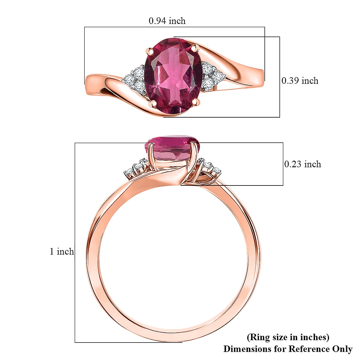 AAA Ouro Fino Rubellite and Diamond 2.30 ctw Ring in 18K Vermeil Rose Gold Over Sterling Silver (Size 9.5) image number 5