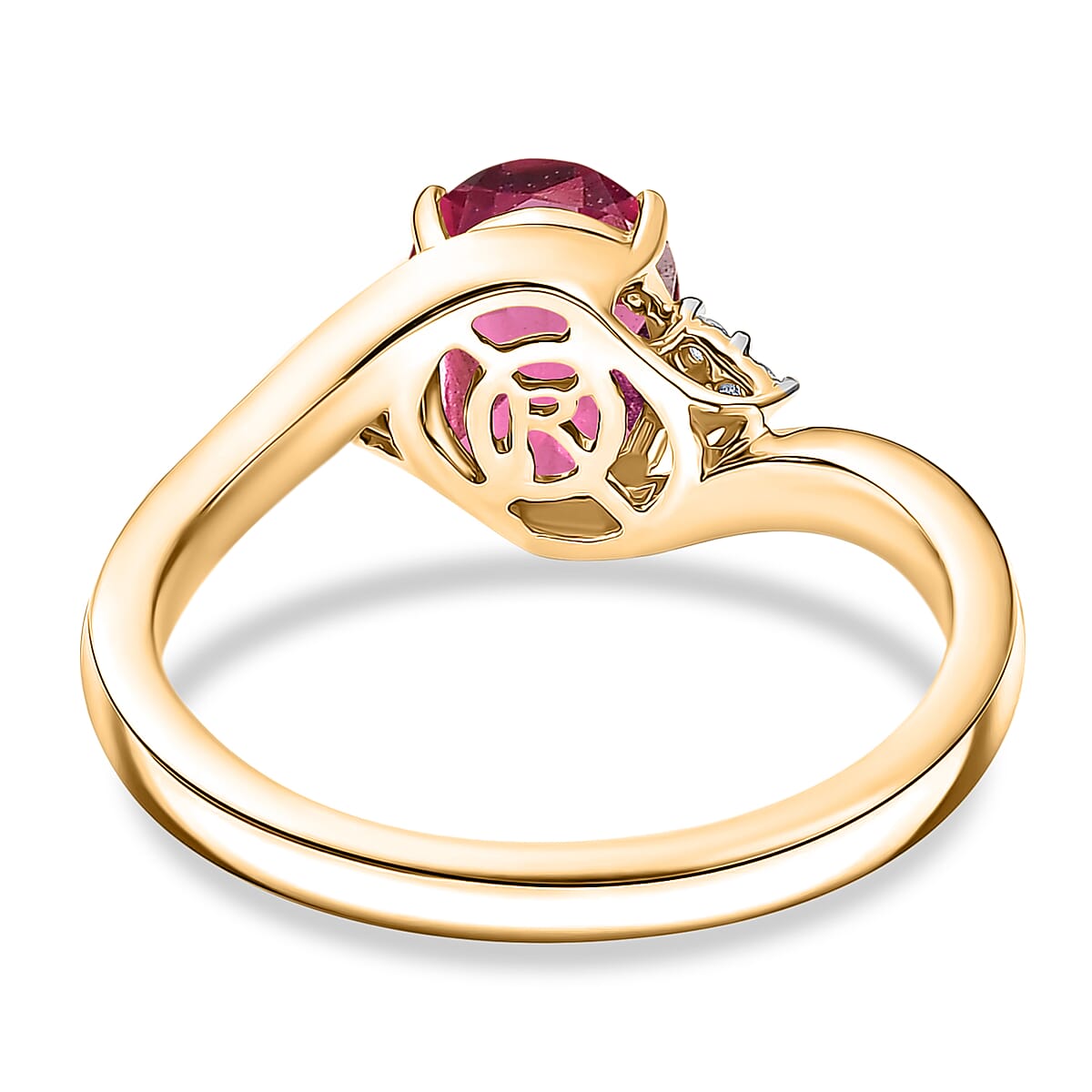 AAA Ouro Fino Rubellite and Diamond 2.30 ctw Ring in 18K Vermeil Yellow Gold Over Sterling Silver (Size 4.5) image number 4