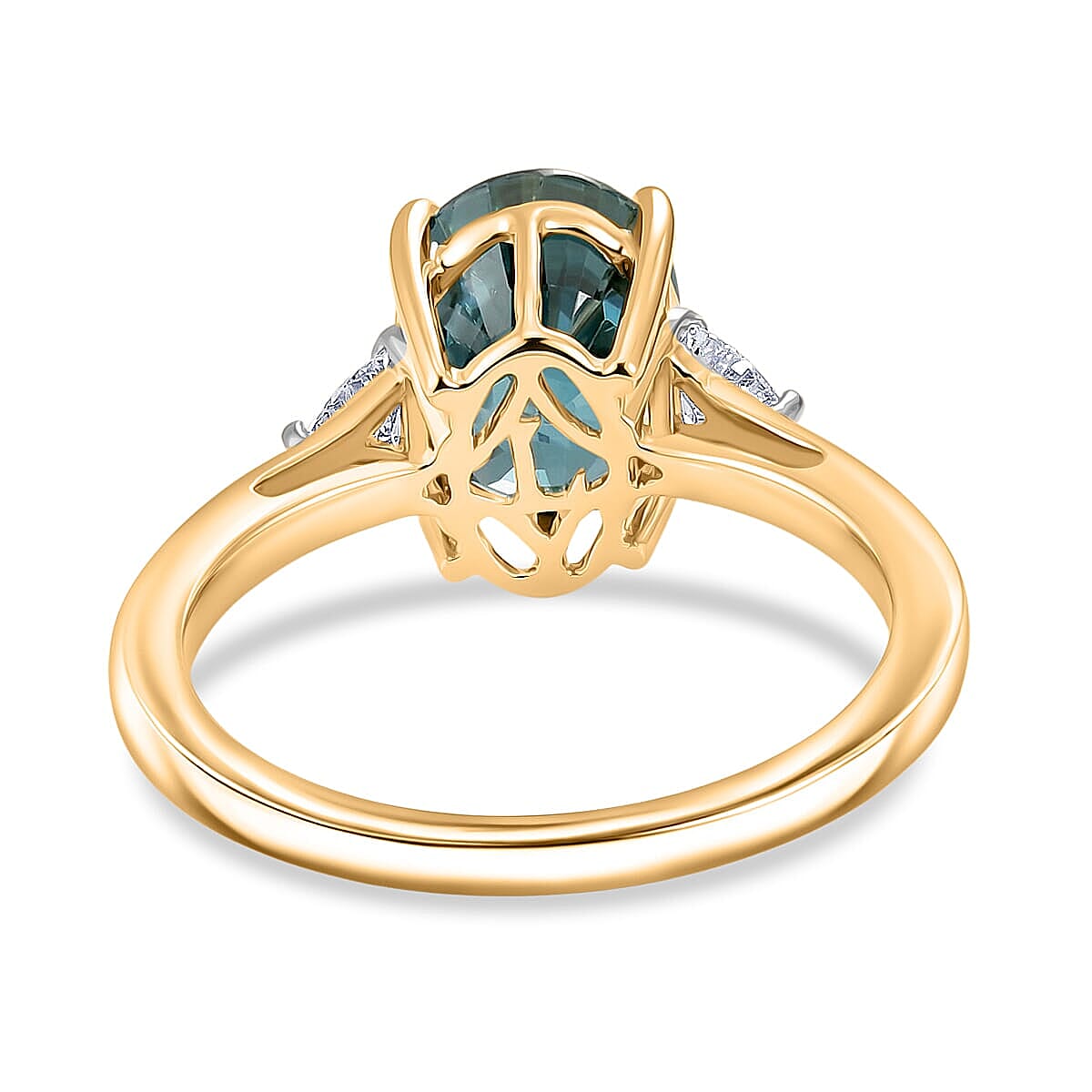 AAA Cambodian Blue Zircon and Luxuriant Lab Grown Diamond E-F VS 4.75 ctw Midnight Ocean Radiance Ring in 10K Yellow Gold (Size 9.5)