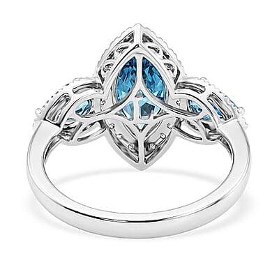 Luxuriant Lab Grown Blue Diamond IR and Lab Grown Diamond VS 2.50 ctw Trio Brilliance Halo Ring in 10K White Gold (Size 5.0)