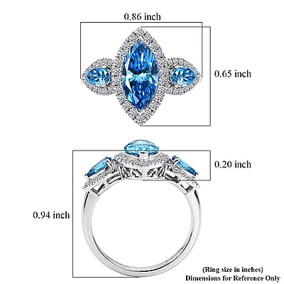 Luxuriant Lab Grown Blue Diamond IR and Lab Grown Diamond VS 2.50 ctw Trio Brilliance Halo Ring in 10K White Gold (Size 5.0)