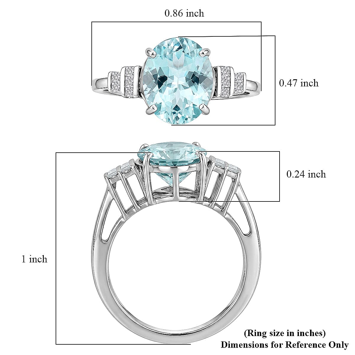 Luxoro AAA Mangoro Aquamarine and Diamond G-H I2 3.35 ctw Classic Calm Ring in 10K White Gold (Size 5.0)
