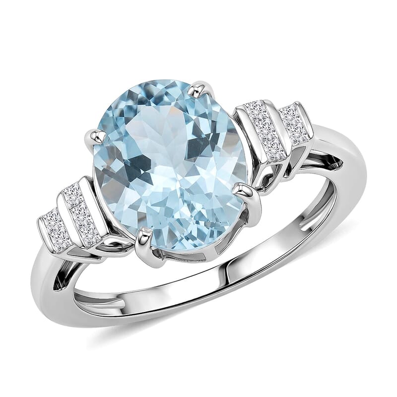 Luxoro AAA Mangoro Aquamarine and Diamond G-H I2 3.35 ctw Classic Calm Ring in 10K White Gold (Size 5.5)