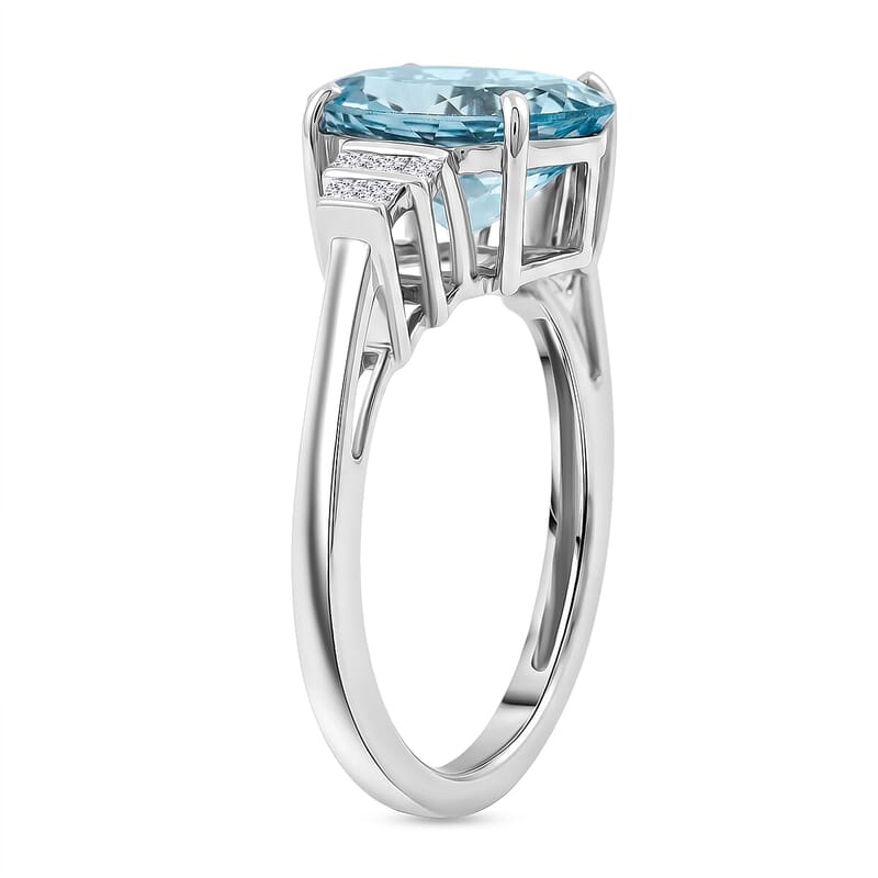 Luxoro AAA Mangoro Aquamarine and Diamond G-H I2 3.35 ctw Classic Calm Ring in 10K White Gold (Size 5.5)
