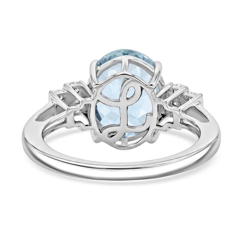 Luxoro AAA Mangoro Aquamarine and Diamond G-H I2 3.35 ctw Classic Calm Ring in 10K White Gold (Size 6.5)
