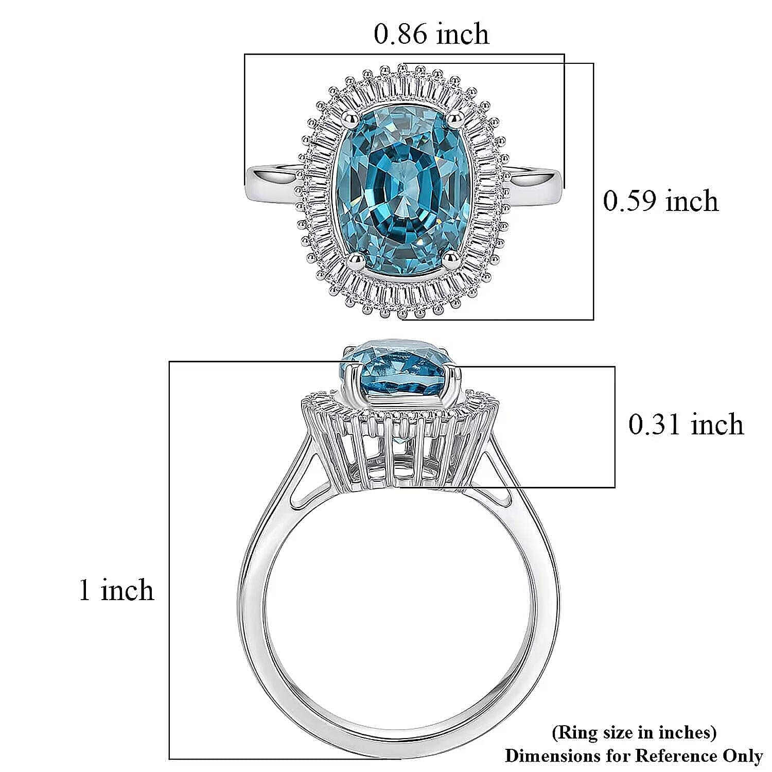 Luxoro AAA Cambodian Blue Zircon and Diamond I2 5.20 ctw Ocean Starlight Halo Ring in 10K White Gold (Size 6.5)
