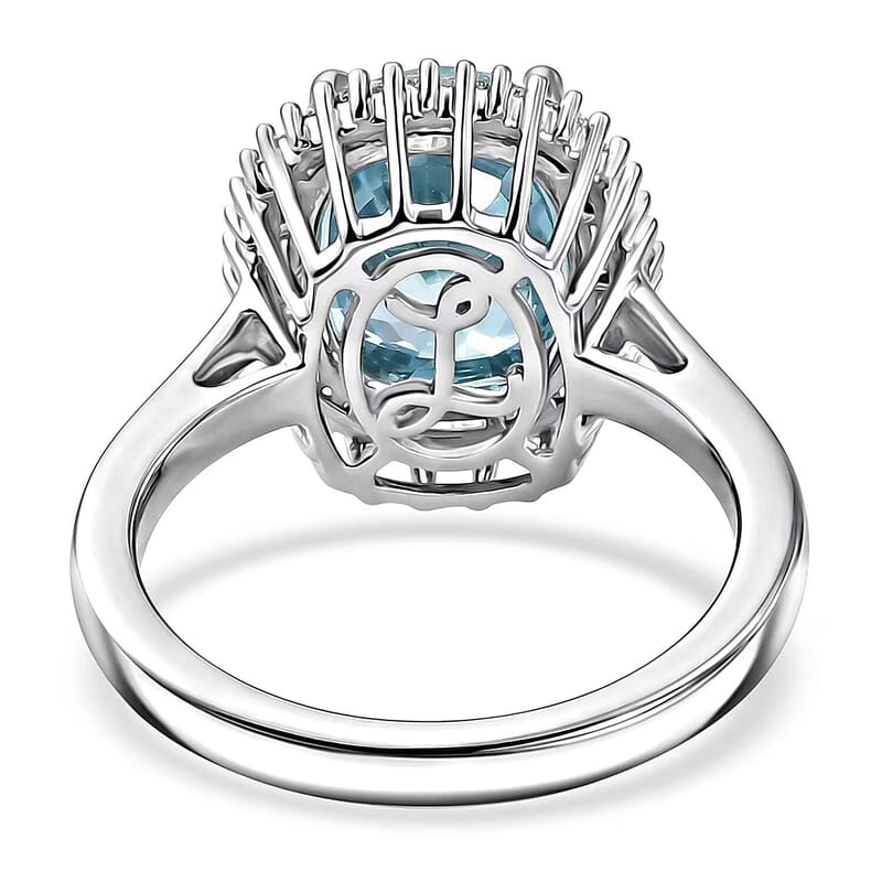 Luxoro AAA Cambodian Blue Zircon and Diamond I2 5.20 ctw Ocean Starlight Halo Ring in 10K White Gold (Size 7.5)