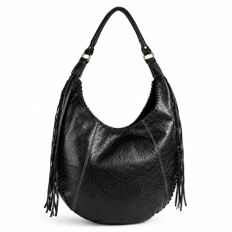 La Marey Black Genuine Leather Moon Shape Bag