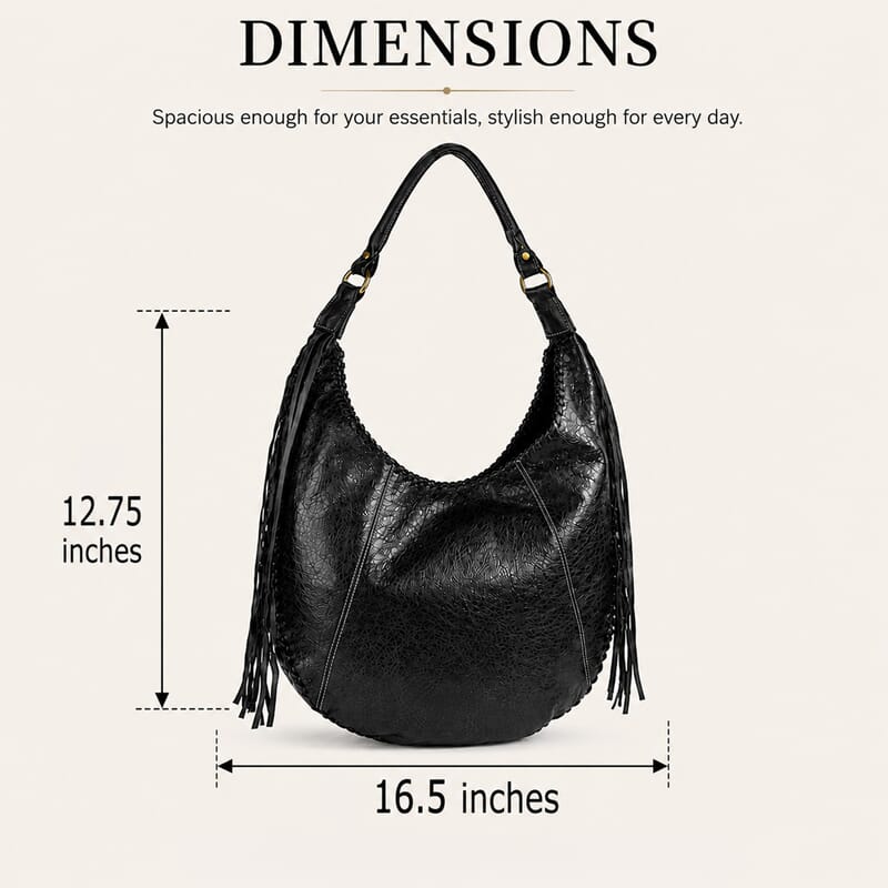 La Marey Black Genuine Leather Moon Shape Bag