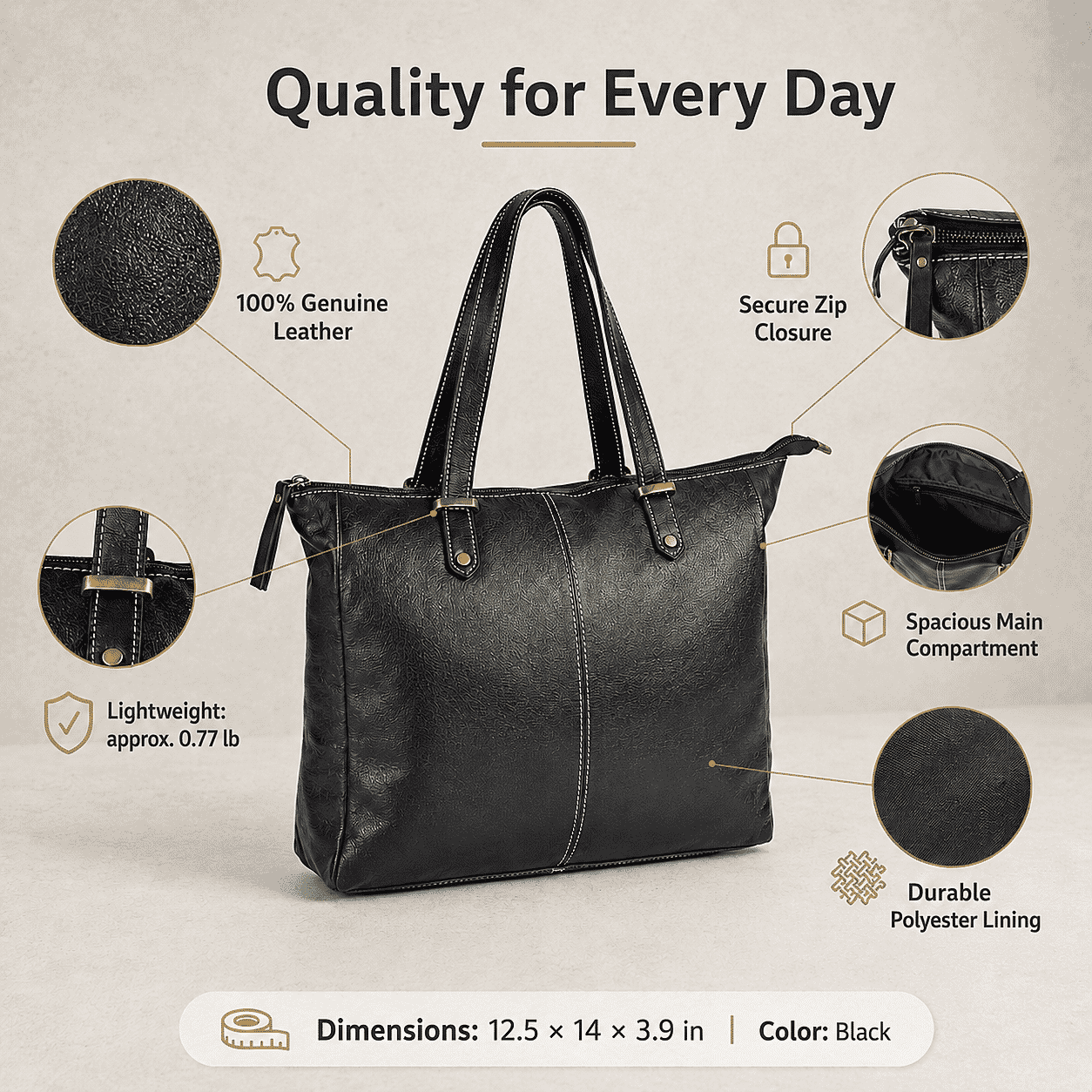 La Marey Black Genuine Leather Shoulder Bag