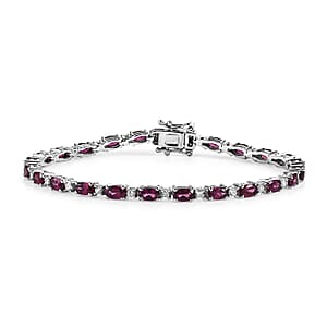 D'Joy AAA Radiant Ember Garnet and Lab Grown Diamond I2-I3 7.00 ctw Velvet Fire Tennis Bracelet in Rhodium Over Sterling Silver (6.50 In)