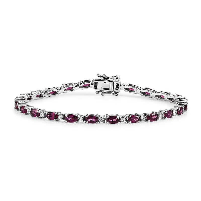 D'Joy AAA Radiant Ember Garnet and Lab Grown Diamond I2-I3 7.00 ctw Velvet Fire Tennis Bracelet in Rhodium Over Sterling Silver (6.50 In)