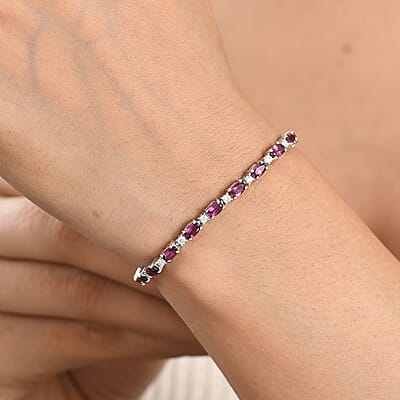 D'Joy AAA Radiant Ember Garnet and Lab Grown Diamond I2-I3 7.00 ctw Velvet Fire Tennis Bracelet in Rhodium Over Sterling Silver (6.50 In)