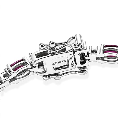 D'Joy AAA Radiant Ember Garnet and Lab Grown Diamond I2-I3 7.00 ctw Velvet Fire Tennis Bracelet in Rhodium Over Sterling Silver (6.50 In)