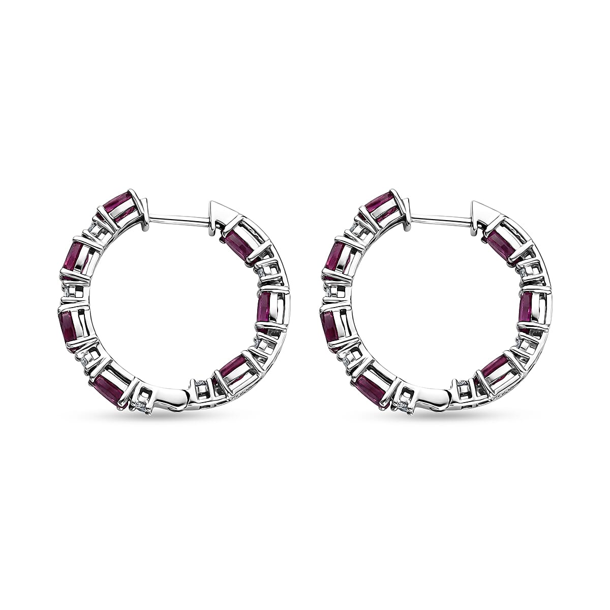 D'Joy AAA Radiant Ember Garnet and Lab Grown Diamond I2-I3 4.90 ctw Velvet Fire Hoop Earrings in Rhodium Over Sterling Silver image number 3