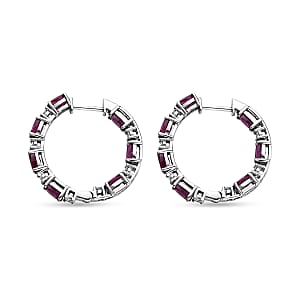 D'Joy AAA Radiant Ember Garnet and Lab Grown Diamond I2-I3 4.90 ctw Velvet Fire Hoop Earrings in Rhodium Over Sterling Silver
