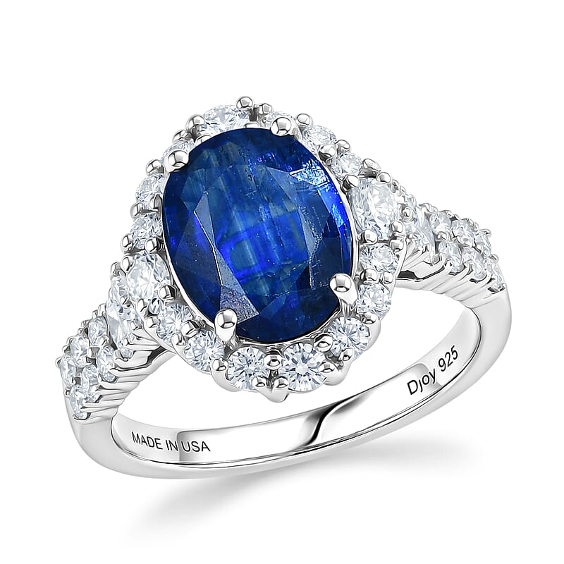 Certified & Appraised D'Joy Premium Kashmir Kyanite and Moissanite 4.15 ctw Ring in Rhodium Over Sterling Silver (Size  6.0)