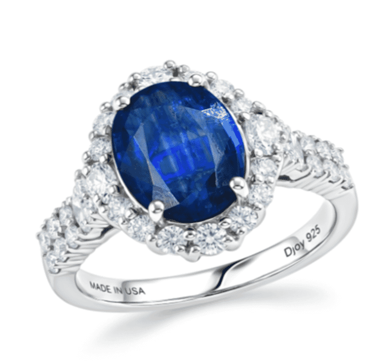 Certified & Appraised D'Joy Premium Kashmir Kyanite and Moissanite 4.15 ctw Ring in Rhodium Over Sterling Silver (Size  6.0)