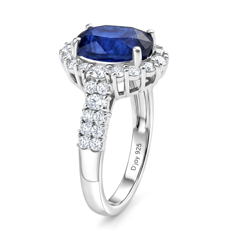 Certified & Appraised D'Joy Premium Kashmir Kyanite and Moissanite 4.15 ctw Ring in Rhodium Over Sterling Silver (Size  6.0)