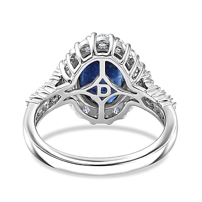 Certified & Appraised D'Joy Premium Kashmir Kyanite and Moissanite 4.15 ctw Ring in Rhodium Over Sterling Silver (Size  6.0)