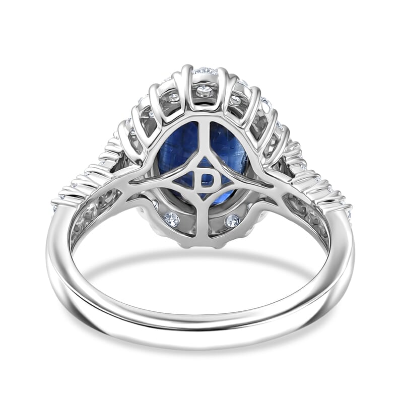 Certified & Appraised D'Joy Premium Kashmir Kyanite and Moissanite 4.15 ctw Ring in Rhodium Over Sterling Silver (Size  6.0)