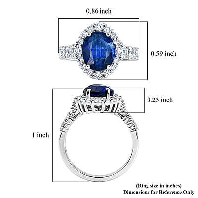 Certified & Appraised D'Joy Premium Kashmir Kyanite and Moissanite 4.15 ctw Ring in Rhodium Over Sterling Silver (Size  6.0)