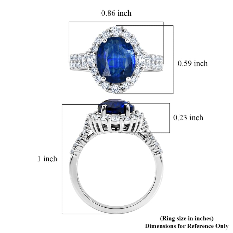 Certified & Appraised D'Joy Premium Kashmir Kyanite and Moissanite 4.15 ctw Ring in Rhodium Over Sterling Silver (Size  6.0)