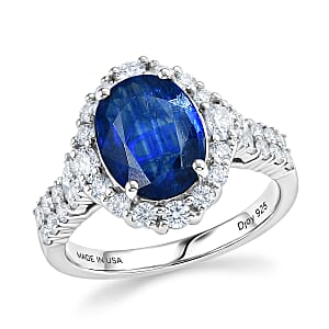Certified & Appraised D'Joy Premium Kashmir Kyanite and Moissanite 4.15 ctw Ring in Rhodium Over Sterling Silver (Size  8.0)
