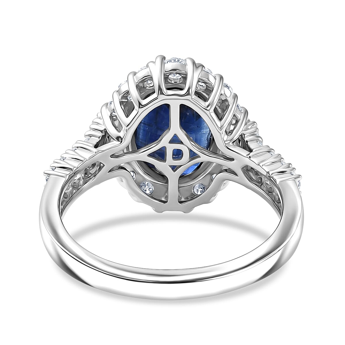 Certified & Appraised D'Joy Premium Kashmir Kyanite and Moissanite 4.15 ctw Ring in Rhodium Over Sterling Silver (Size  9.0) image number 4