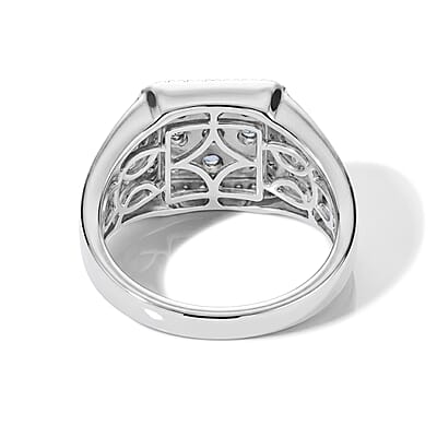 D'Joy Ceylon Blue Sapphire and Moissanite 1.80 ctw Men's Ring in Rhodium Over Sterling Silver (Size 10.0)