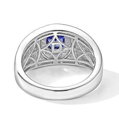 D'Joy Tanzanite and Moissanite 1.70 ctw Men's Ring in Rhodium Over Sterling Silver (Size 10.0)