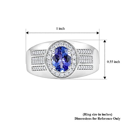 D'Joy Tanzanite and Moissanite 1.70 ctw Men's Ring in Rhodium Over Sterling Silver (Size 10.0)