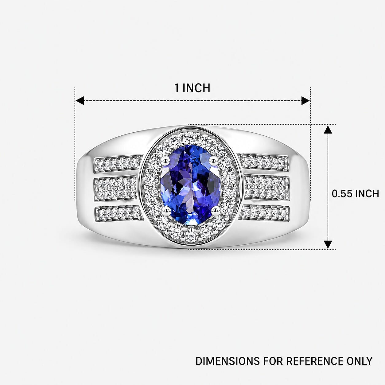 D'Joy Tanzanite and Moissanite 1.70 ctw Men's Ring in Rhodium Over Sterling Silver (Size 10.0)
