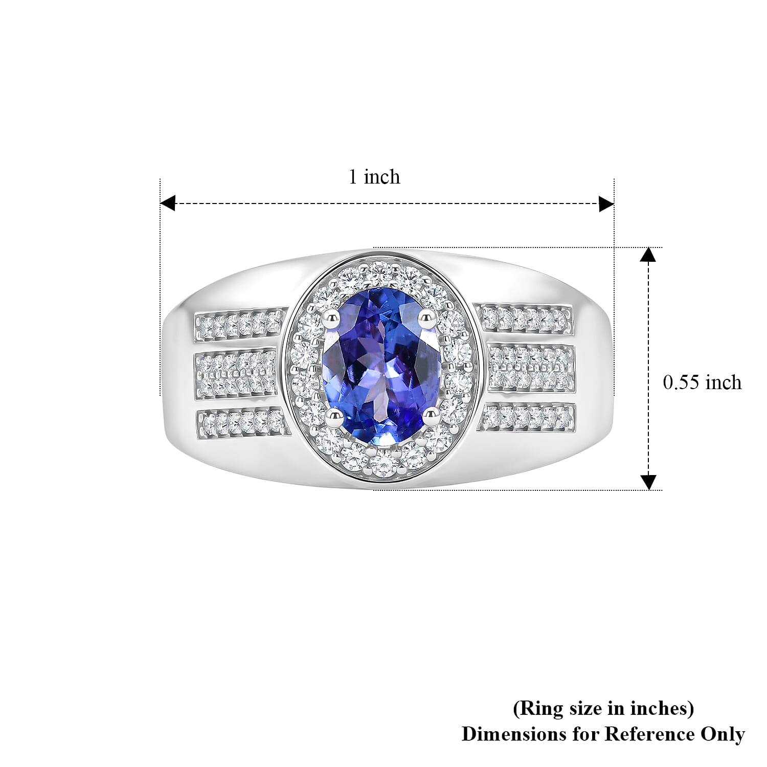 D'Joy Tanzanite and Moissanite 1.70 ctw Men's Ring in Rhodium Over Sterling Silver (Size 11.0)