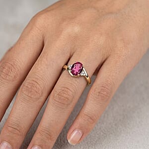 AAA Ouro Fino Rubellite and Diamond I2 2.30 ctw Ring in 10K Yellow Gold (Size 5.0)