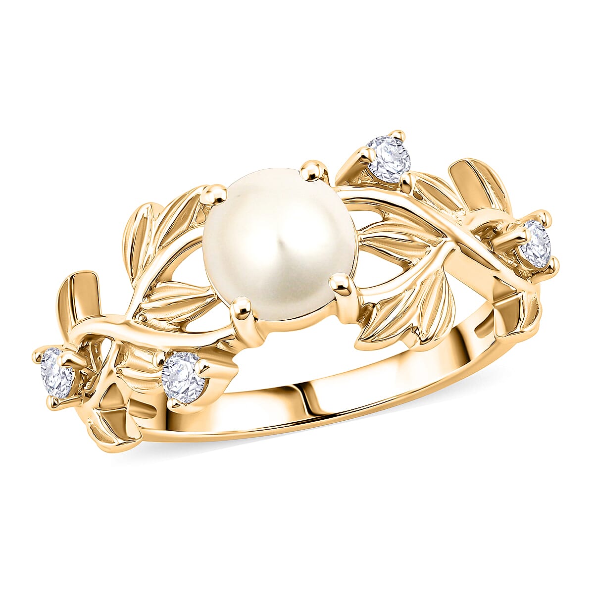 Pearl and Simulated Diamond 0.25 ctw Ring in Sterling Silver (Size 5.5)