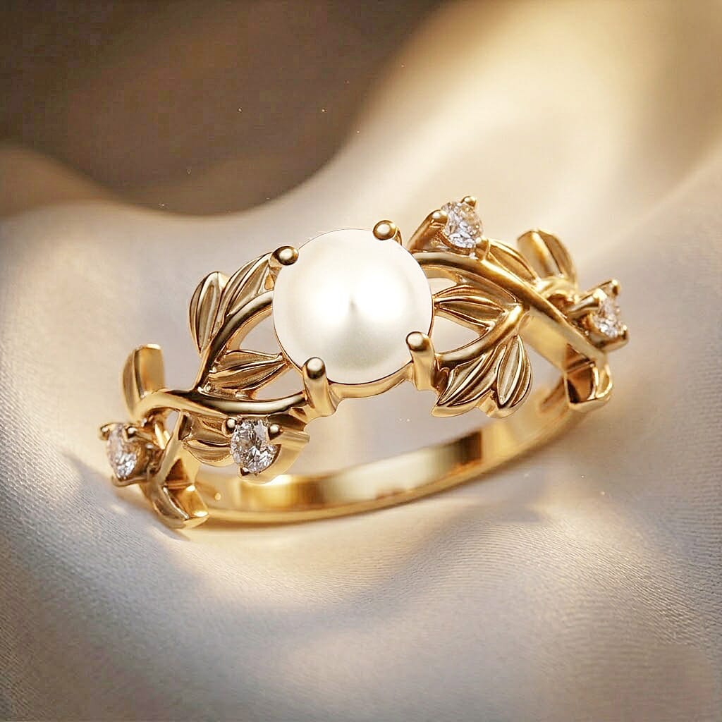 Pearl and Simulated Diamond 0.25 ctw Ring in Sterling Silver (Size 5.5)