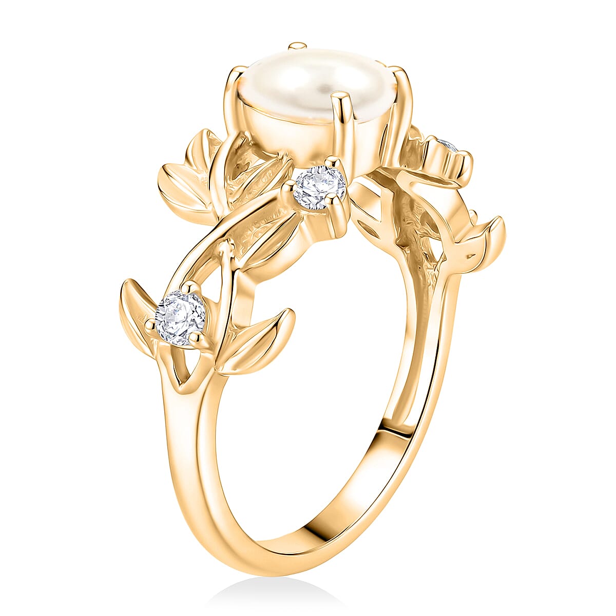 Pearl and Simulated Diamond 0.25 ctw Ring in Sterling Silver (Size 5.5)