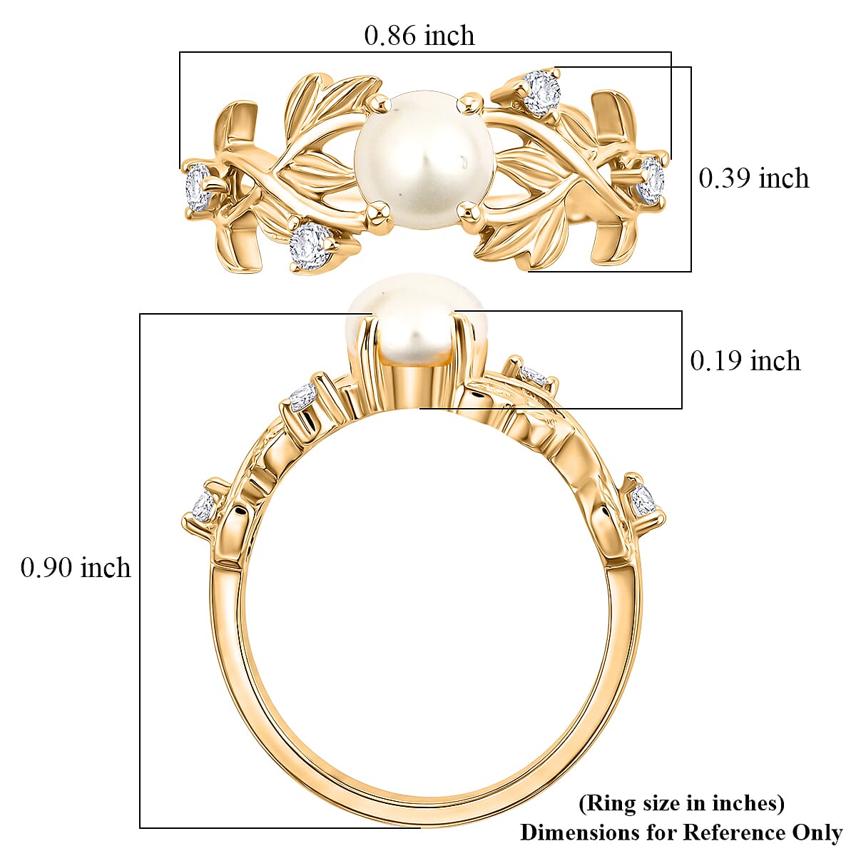 Pearl and Simulated Diamond 0.25 ctw Ring in Sterling Silver (Size 5.5)